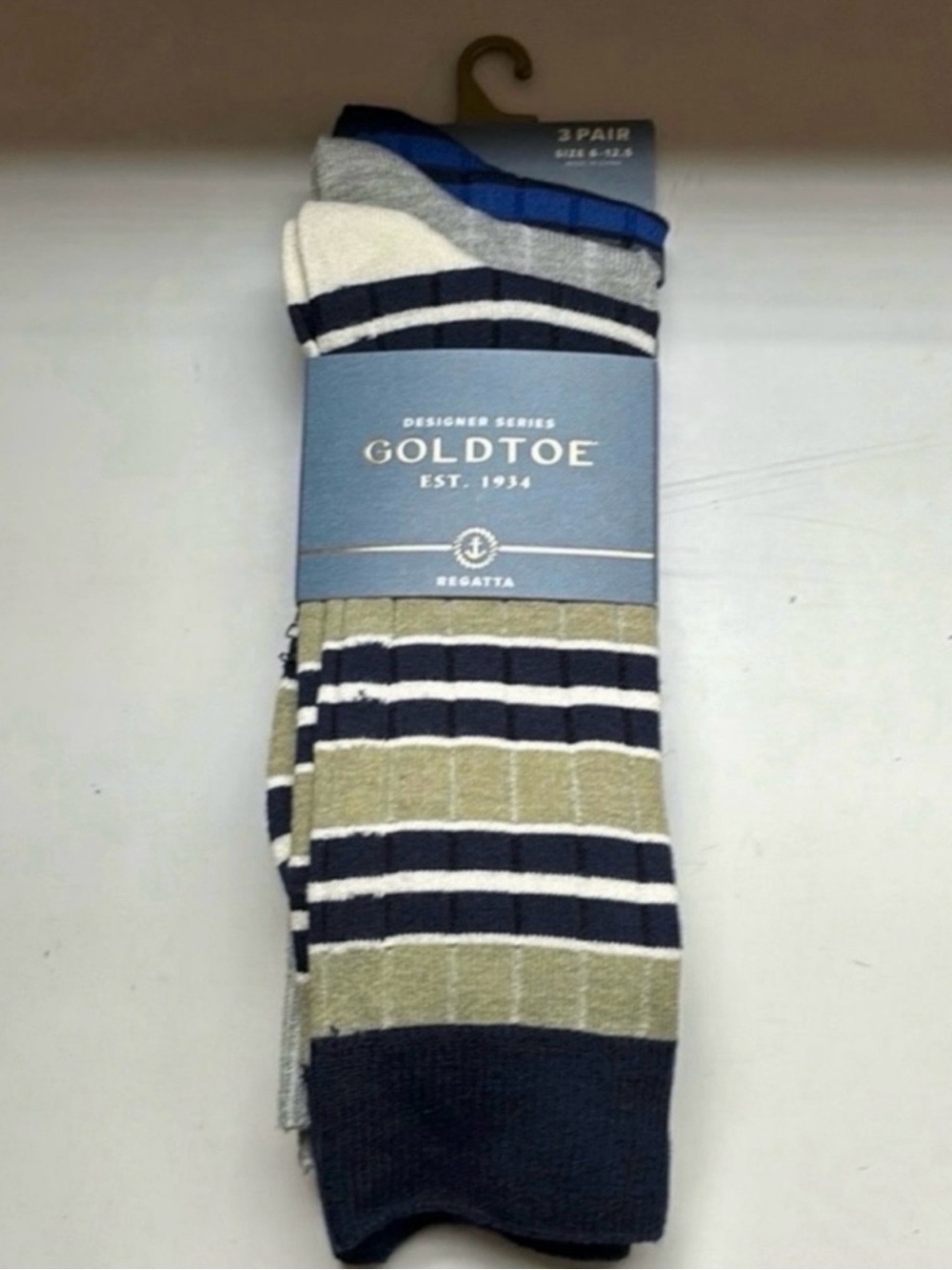 New Gold Toe Socks Men’s 3 Pair Multi Colored Striped Crew Casual Business Socks
